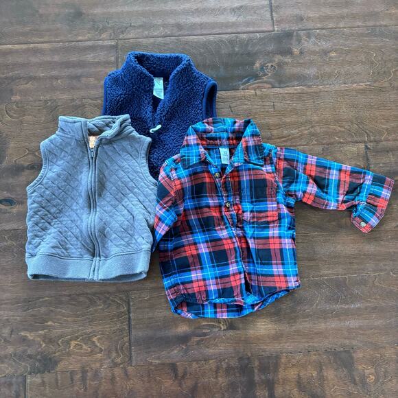 Carter's Boys 12 Month Tops Vests Zip Up Collared Button Down Shirt Lot Blue - Picture 1 of 6